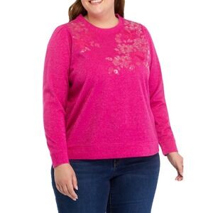 NWT Crown & Ivy‎ Long Sleeve Sequin Sweatshirt Plus 1X Preppy Holiday Sparkly